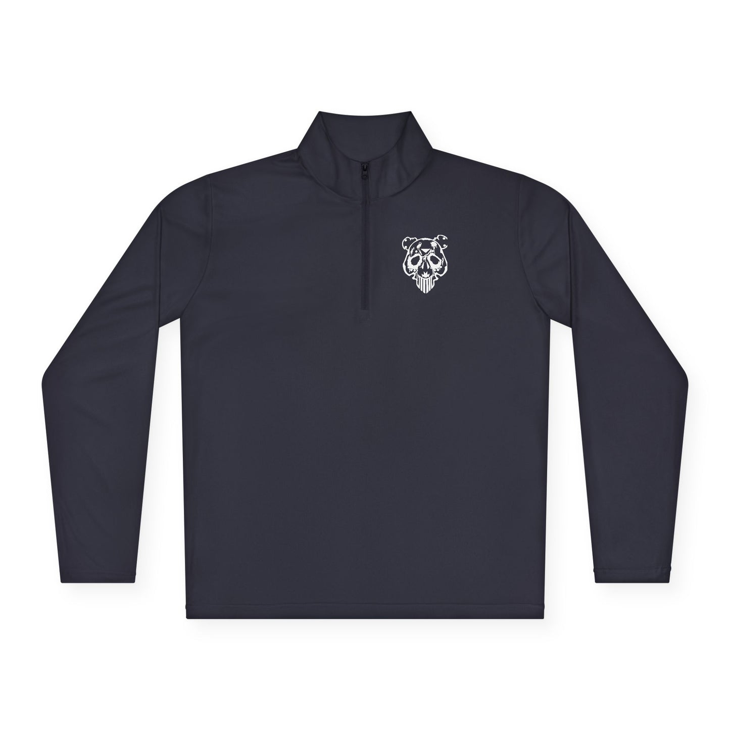 Quarter-Zip Pullover — Minimal White Pullover with Subtle Chest Crest & 'Dye Panda' Back Script