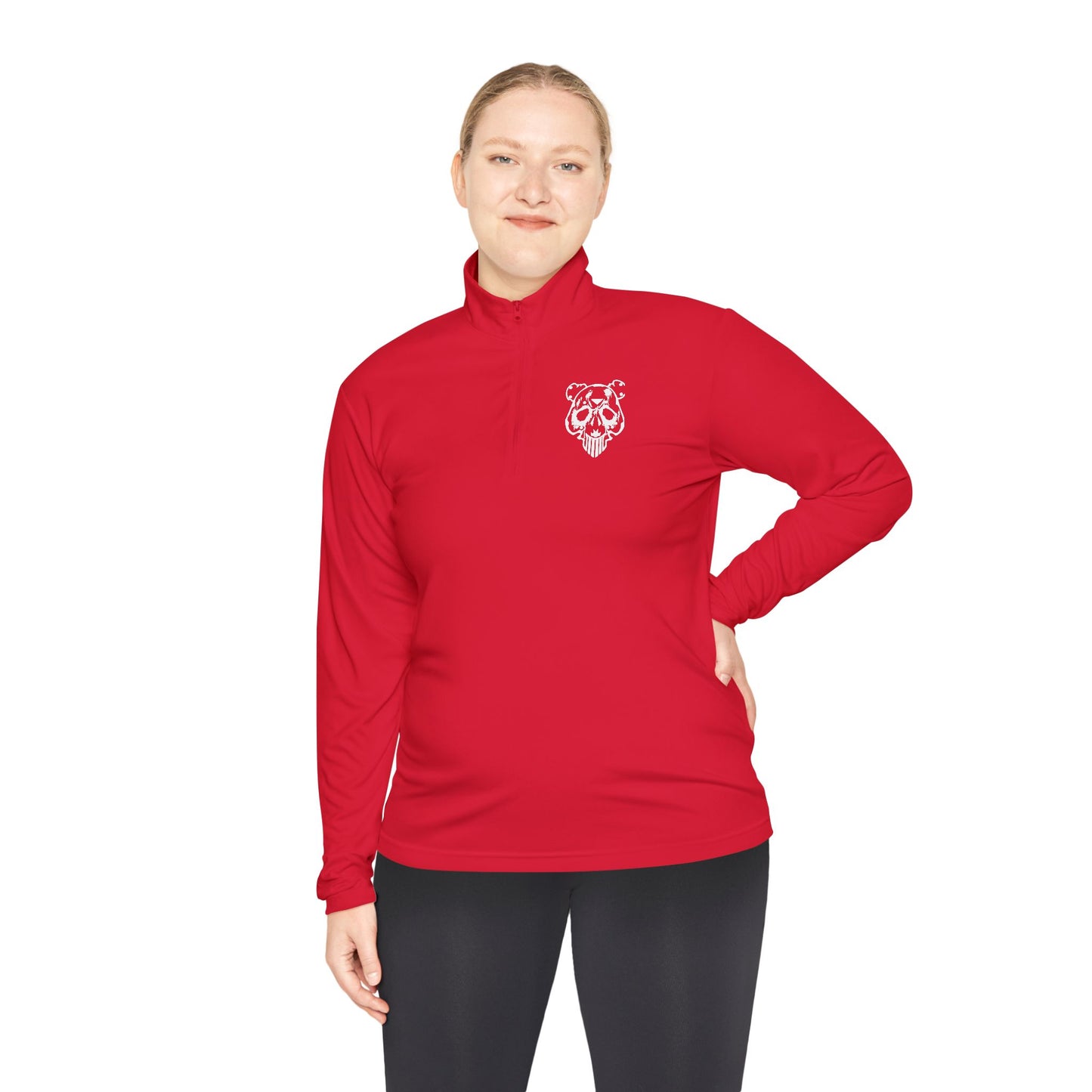 Quarter-Zip Pullover — Minimal White Pullover with Subtle Chest Crest & 'Dye Panda' Back Script