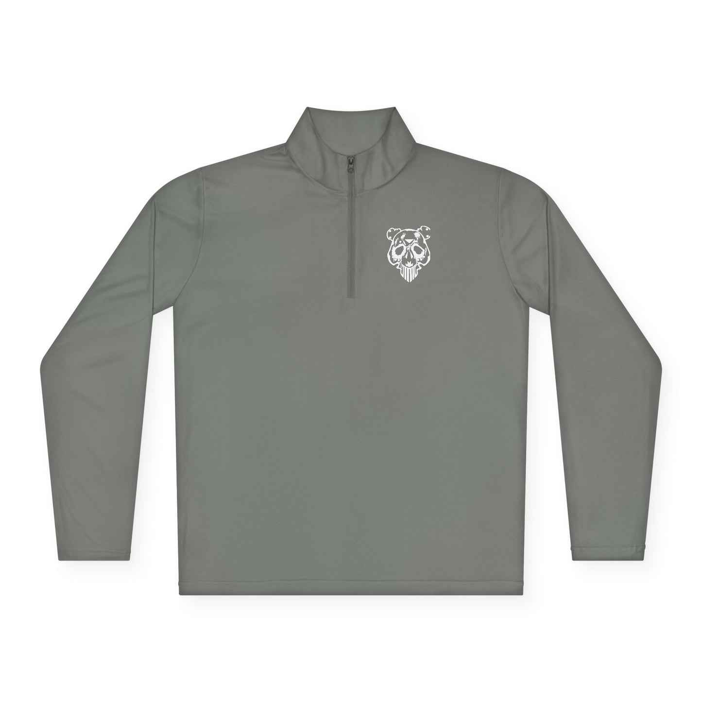 Quarter-Zip Pullover — Minimal White Pullover with Subtle Chest Crest & 'Dye Panda' Back Script
