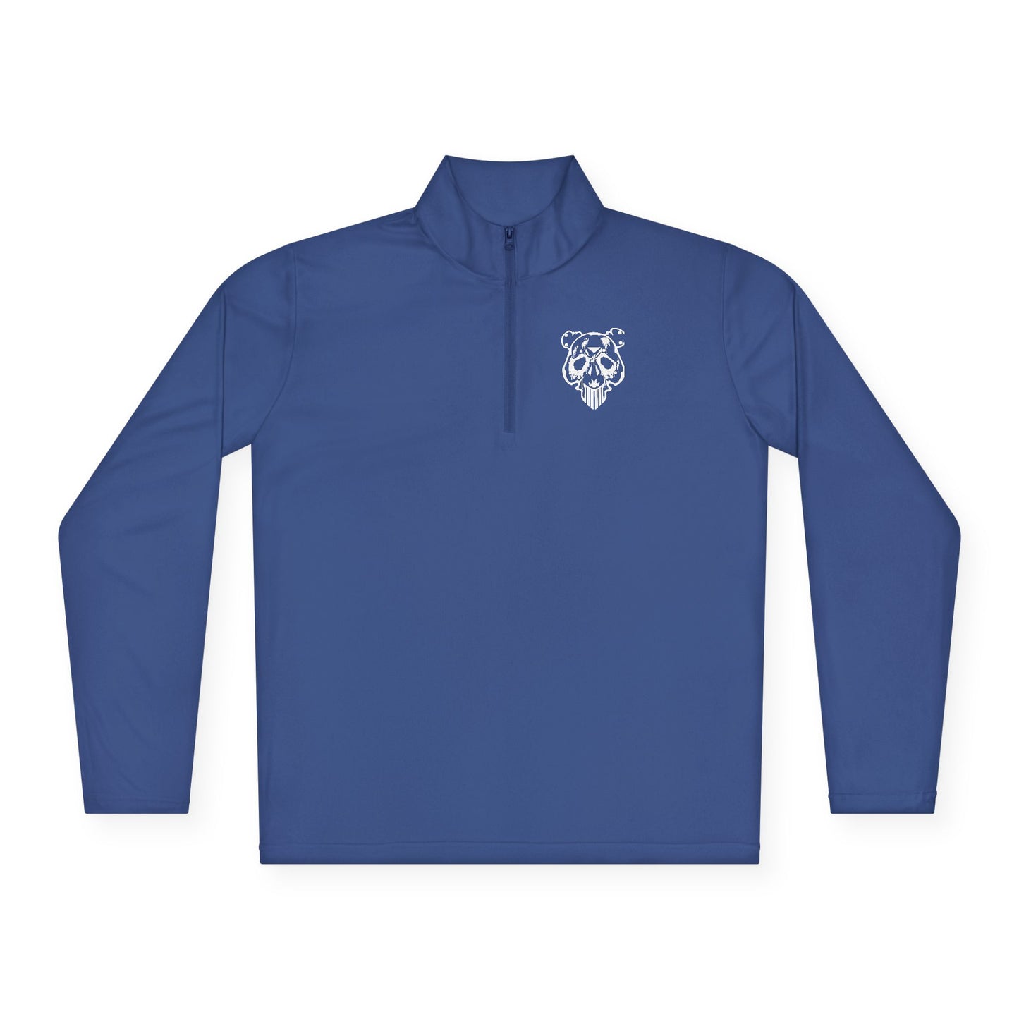 Quarter-Zip Pullover — Minimal White Pullover with Subtle Chest Crest & 'Dye Panda' Back Script