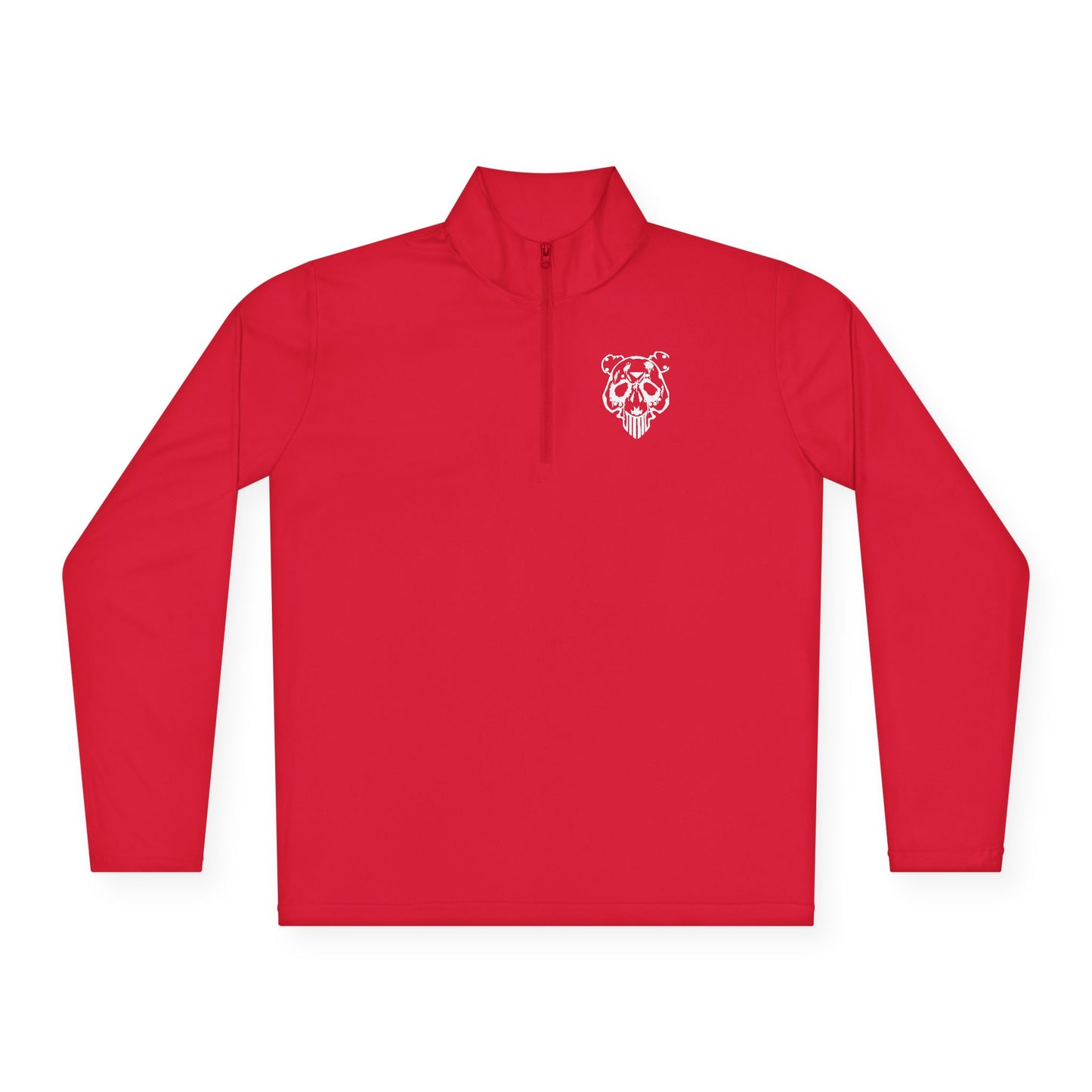 Quarter-Zip Pullover — Minimal White Pullover with Subtle Chest Crest & 'Dye Panda' Back Script