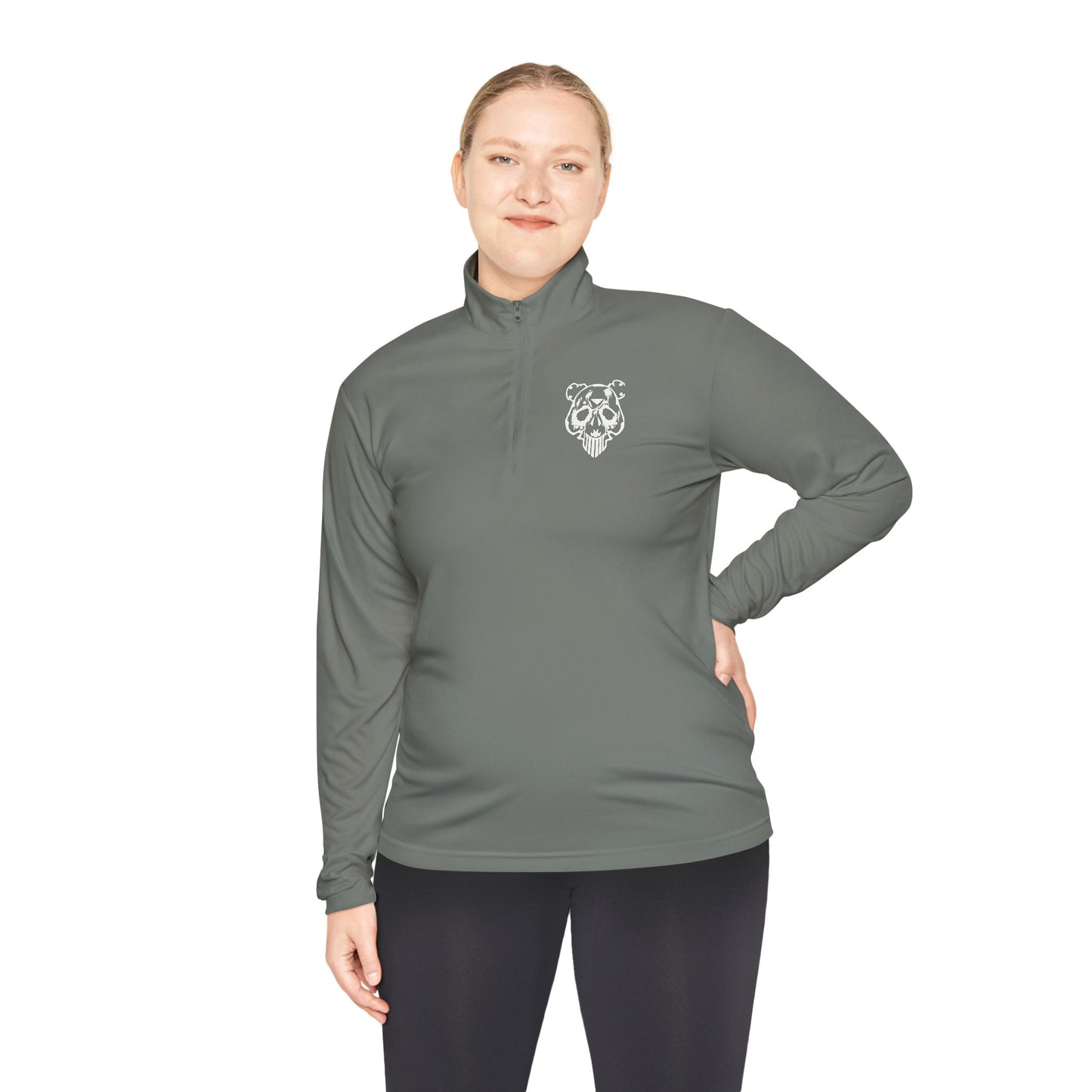 Quarter-Zip Pullover — Minimal White Pullover with Subtle Chest Crest & 'Dye Panda' Back Script