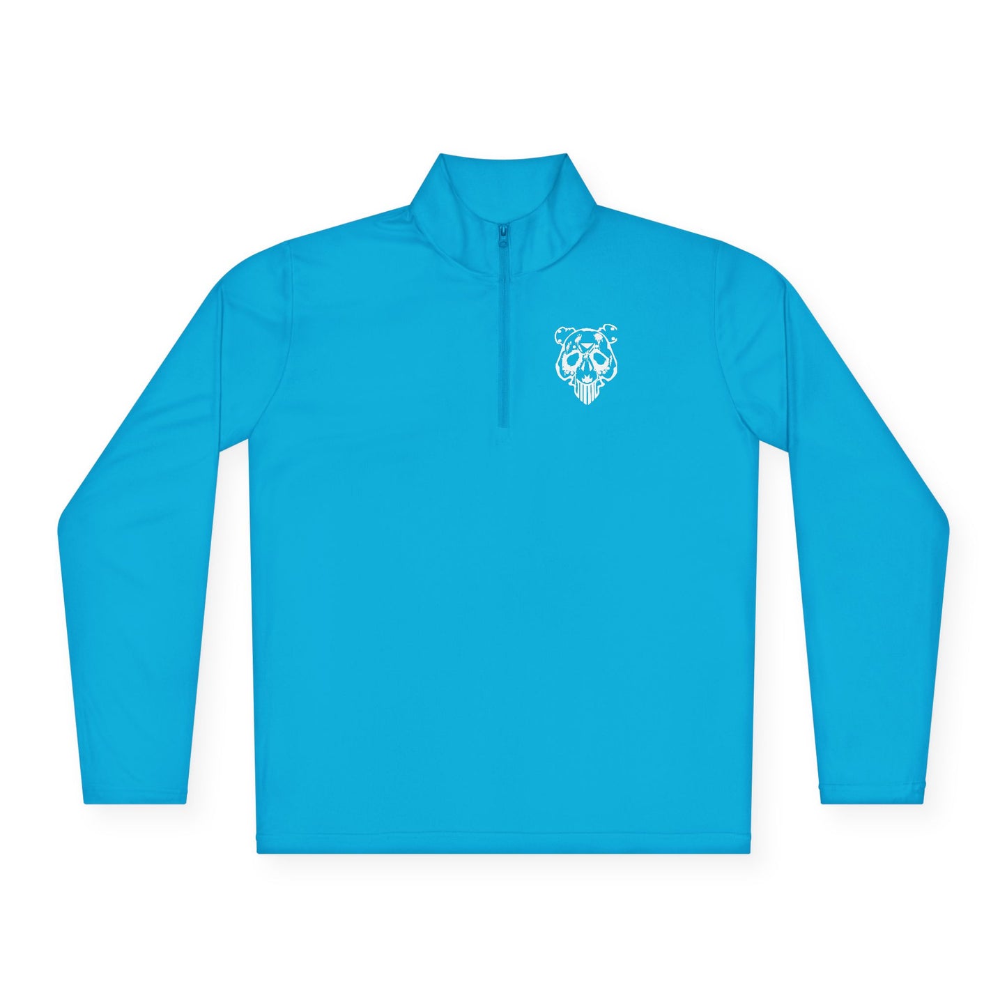 Quarter-Zip Pullover — Minimal White Pullover with Subtle Chest Crest & 'Dye Panda' Back Script