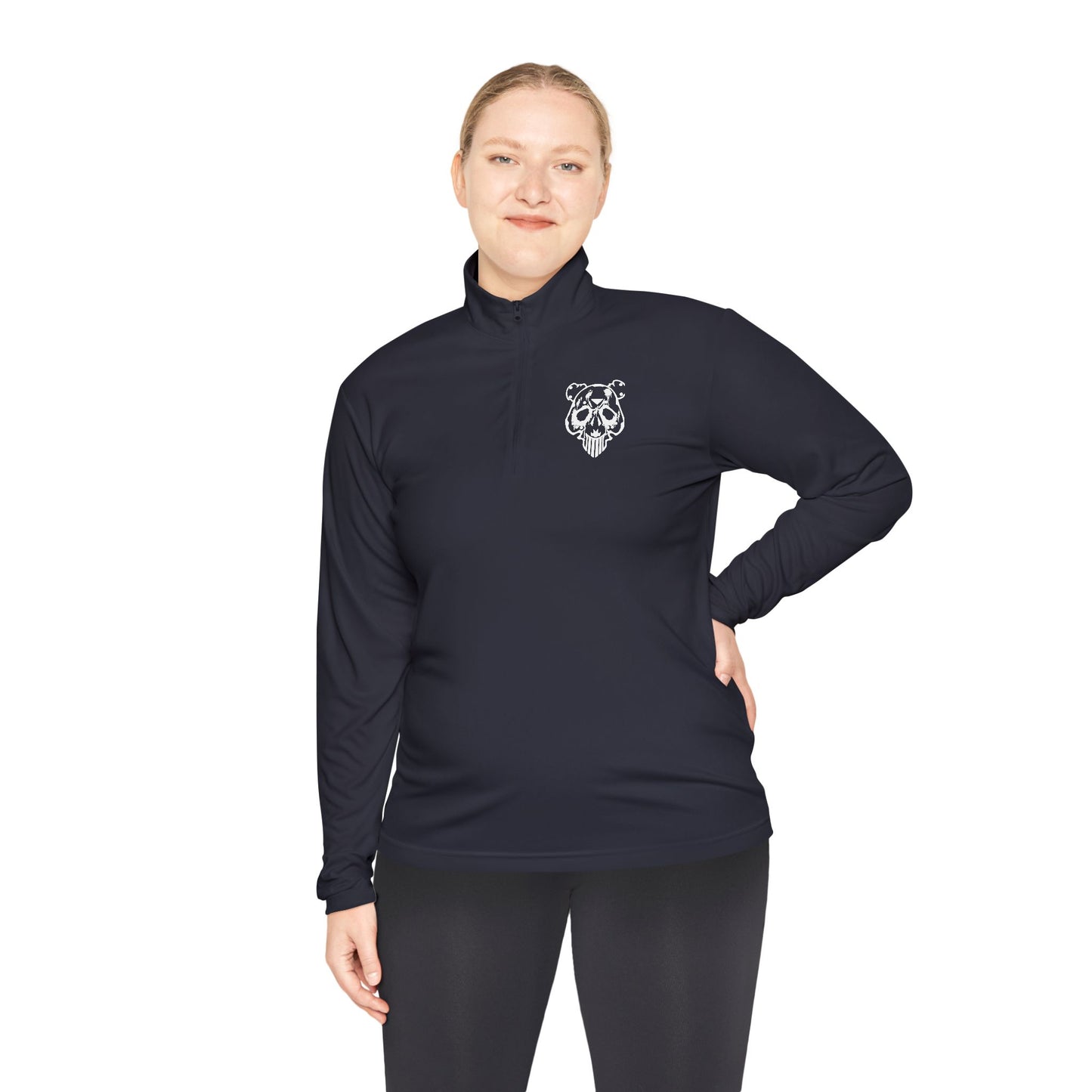 Quarter-Zip Pullover — Minimal White Pullover with Subtle Chest Crest & 'Dye Panda' Back Script