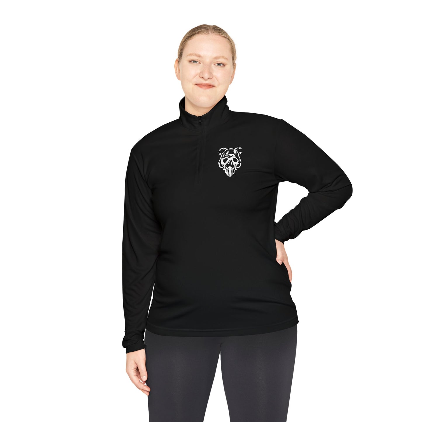 Quarter-Zip Pullover — Minimal White Pullover with Subtle Chest Crest & 'Dye Panda' Back Script