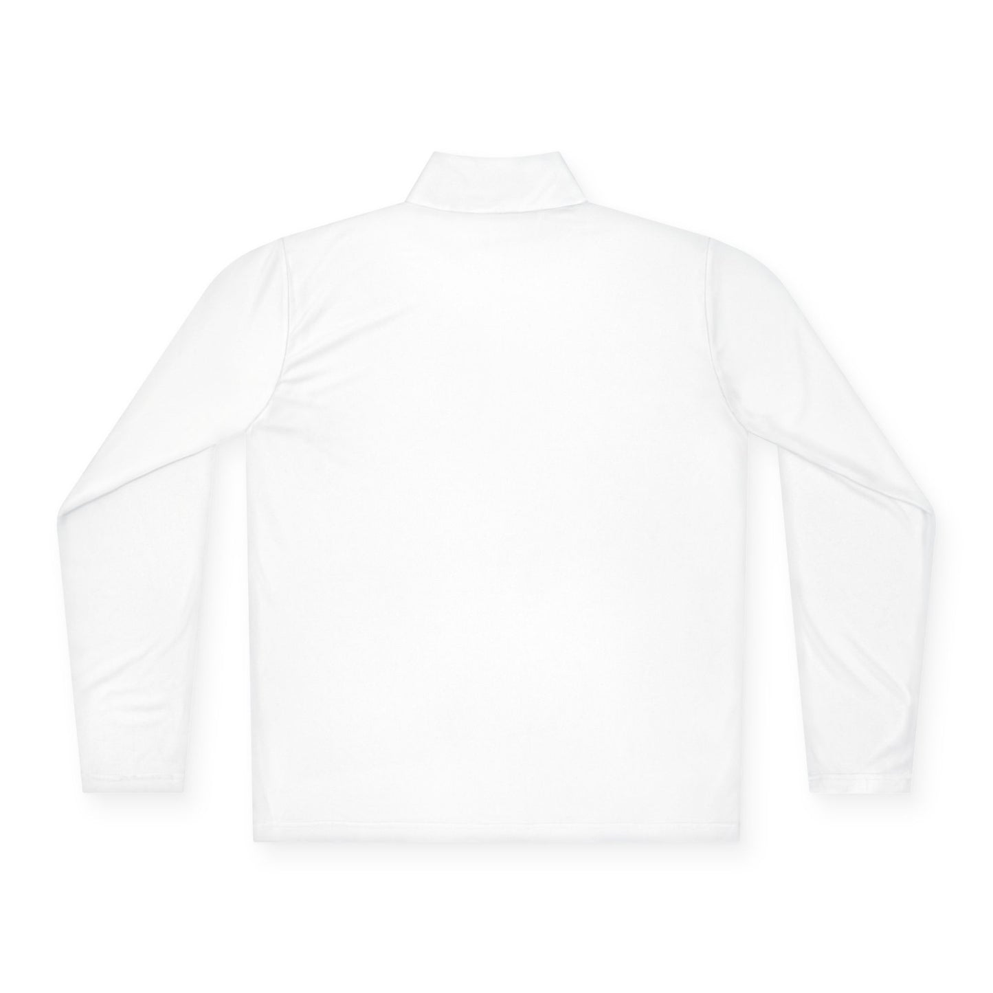 Quarter-Zip Pullover — Minimal White Pullover with Subtle Chest Crest & 'Dye Panda' Back Script