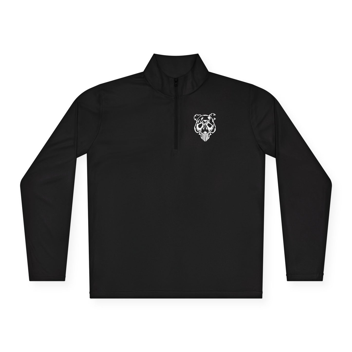 Quarter-Zip Pullover — Minimal White Pullover with Subtle Chest Crest & 'Dye Panda' Back Script