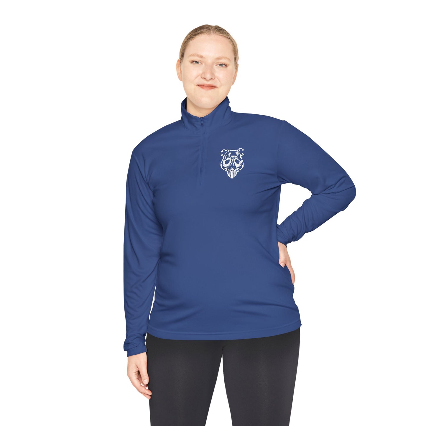 Quarter-Zip Pullover — Minimal White Pullover with Subtle Chest Crest & 'Dye Panda' Back Script